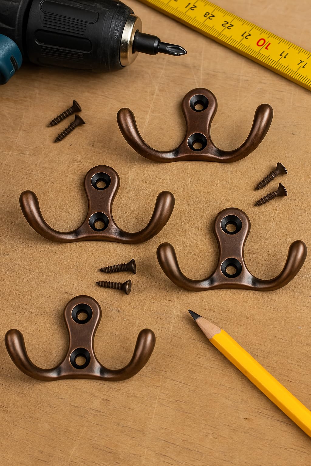 Fuxxer 5 ganci doppi classici per asciugamani, 52 x 30 mm, set da 5 pezzi, effetto rame