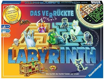 Ravensburger 26687 - Labyrinth Glow in the Dark - Family Classic with Luminous Colour, Game for Children and Families from 7 Years - Board Game Suitable for 2-4 Players - Search for Treasures
