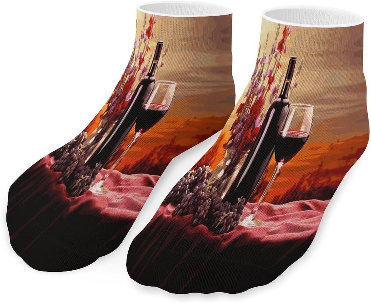 Red Wine Flower Ankle Socks for Men Women 5 Pairs | Comfortable Casual Low Cut Socks, Lightweight No Show Breathable Athletic Socks, Soft Mini Crew Socks for All Seasons