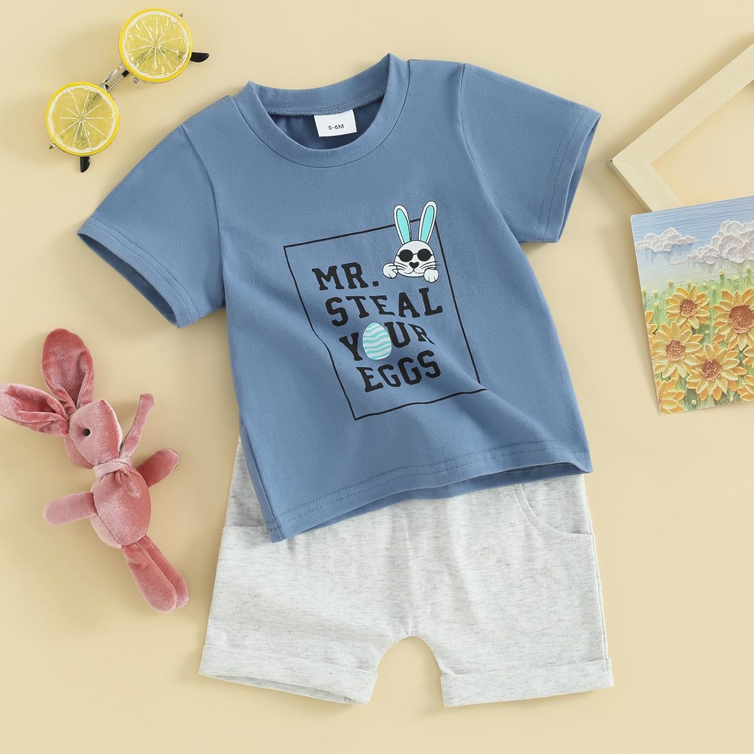 Kayotuas Baby Boy Easter Outfit Mr Steal Your Eggs Shirt Top and Shorts Set Cute Toddler Easter Clothes 0 3 6 9 12 18M 2T 3T - Image 3