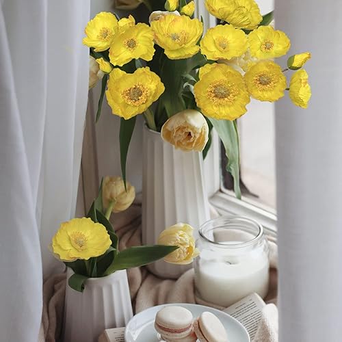 Miniatura 10 de Flores artificiales, 5 piezas de amapolas, flores artificiales de seda para el hogar, oficina, boda, decoración al aire libre (azul marino)