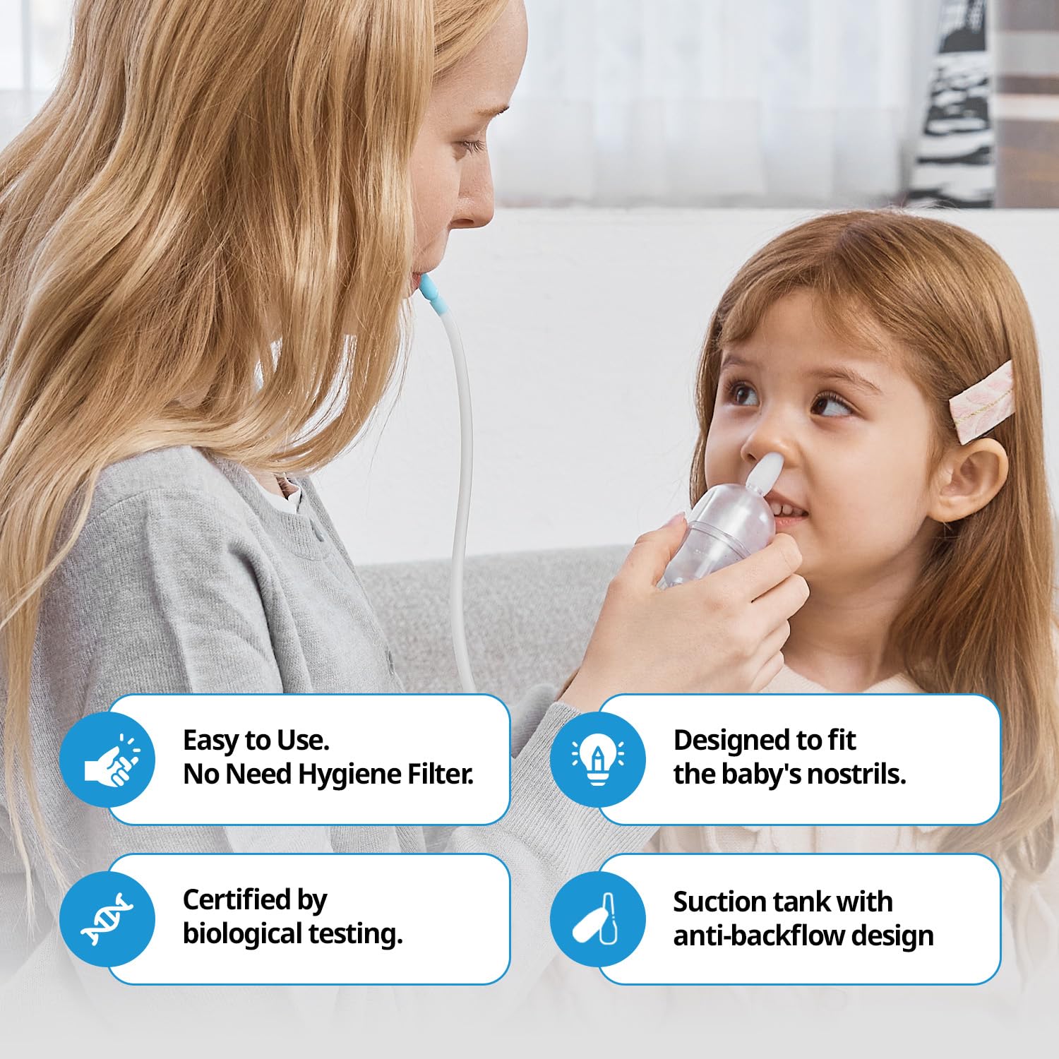 HubiBaby Baby Nasensauger Keine Notwendigkeit Hygiene Filter, Wiederverwendbarer Nasenreiniger mit Aufbewahrungsbox und 2 weichen Silikonspitzen, Einfach zu bedienen und zu reinigen (Rosa)