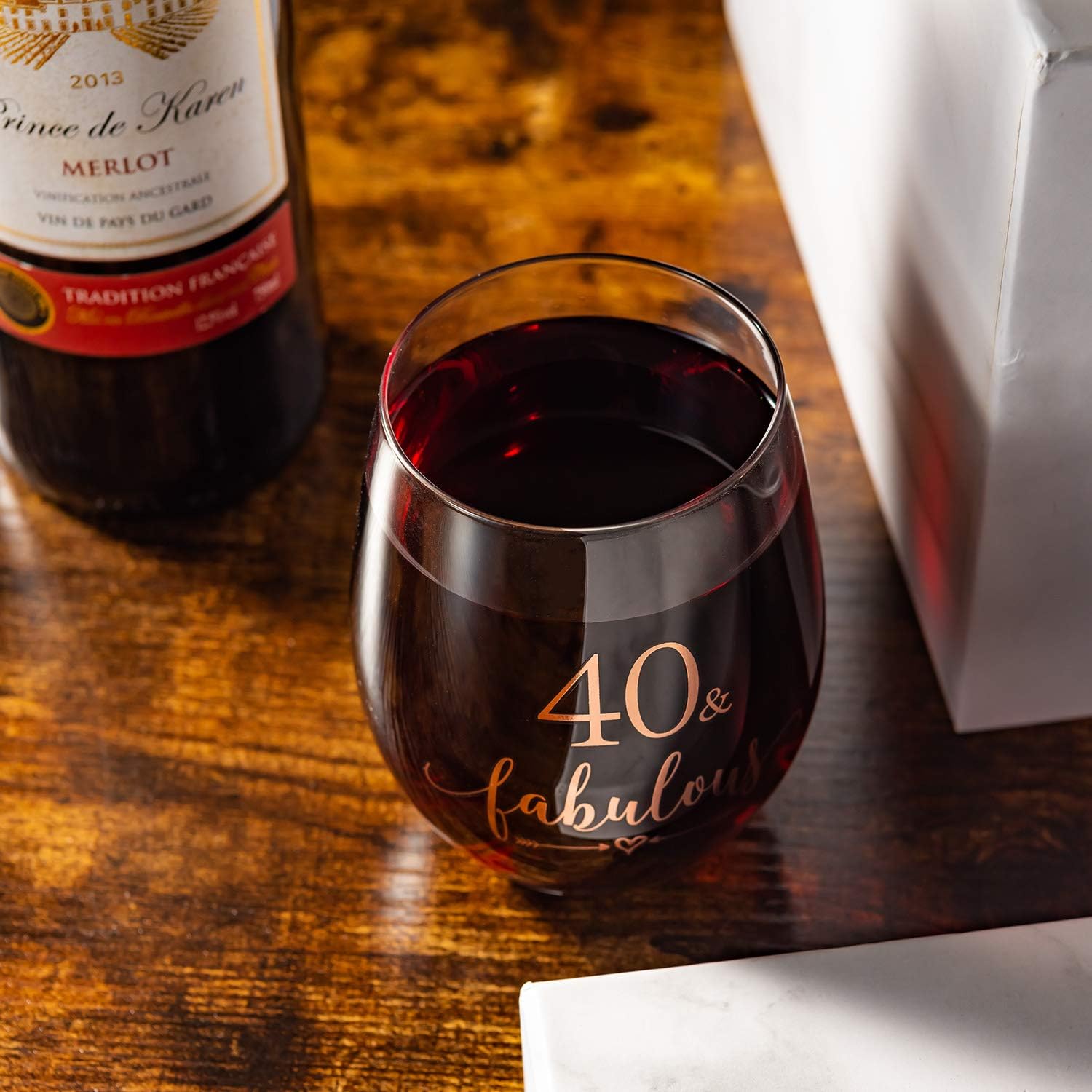 Crisky Rose Gold 40 & Fabulous Wine Glass for Women 40th Birthday Gifts Funny Ideas for Women, Wife, Mom, Sister, Aunt, Friends, Coworker, Her Rose Gold Foil 40 & Fabulous 14oz, with Box - Image 6