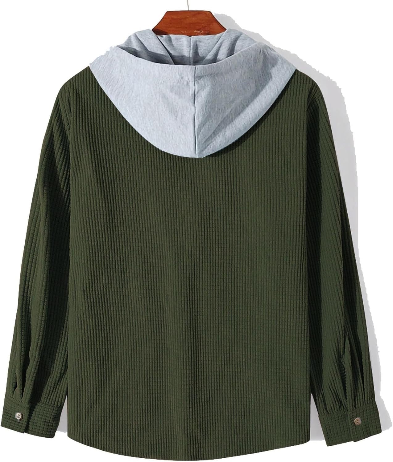 Corduroy Shirt Men Jacket Casual Waffle Long Sleeve Jackets Button Down Sweatshirts Hoodies Running Hooded Tee Coats - Image 3