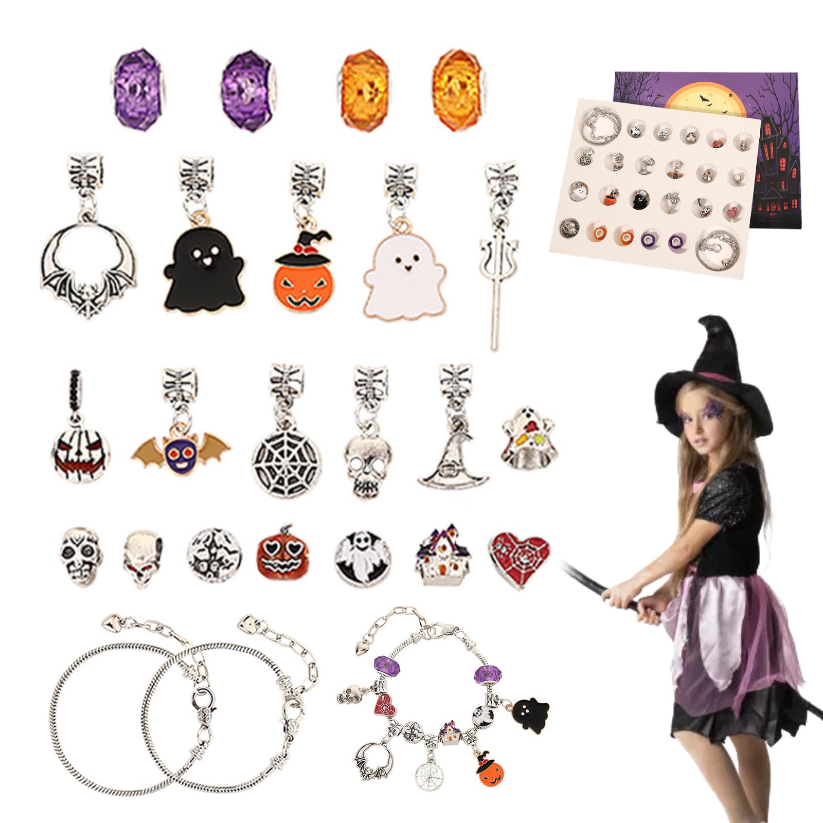Weihnachts-Adventskalender 2024 Für Mädchen – Mit 24 Frozen & Schneeflocken-Anhängern & Armband, DIY Charm Kalender