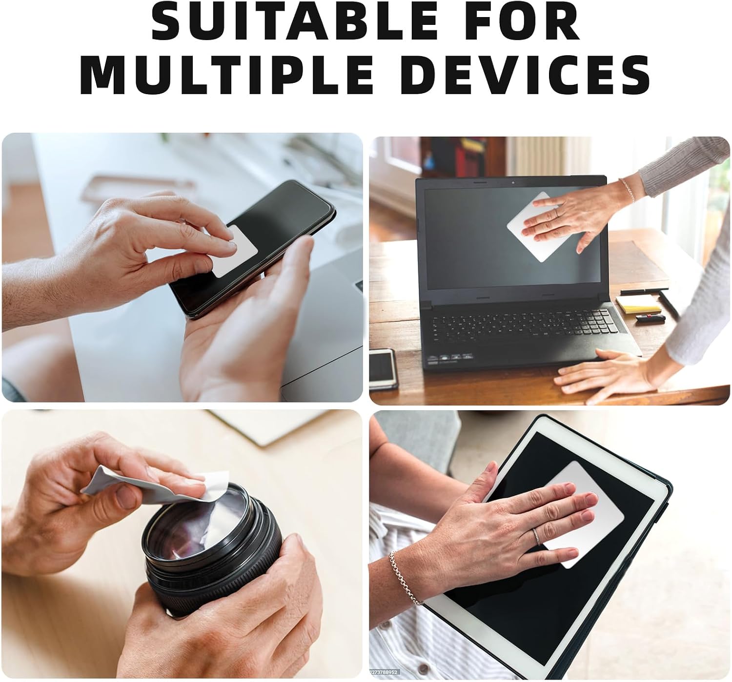 Screen Cleaner Small and Compact Cleaning kit Electronic Fingerprint Eliminator for Phones, ipads, laptops, TVs Material is high Density Microfiber 11 Cleaning Patches Includes 4 Sizes.