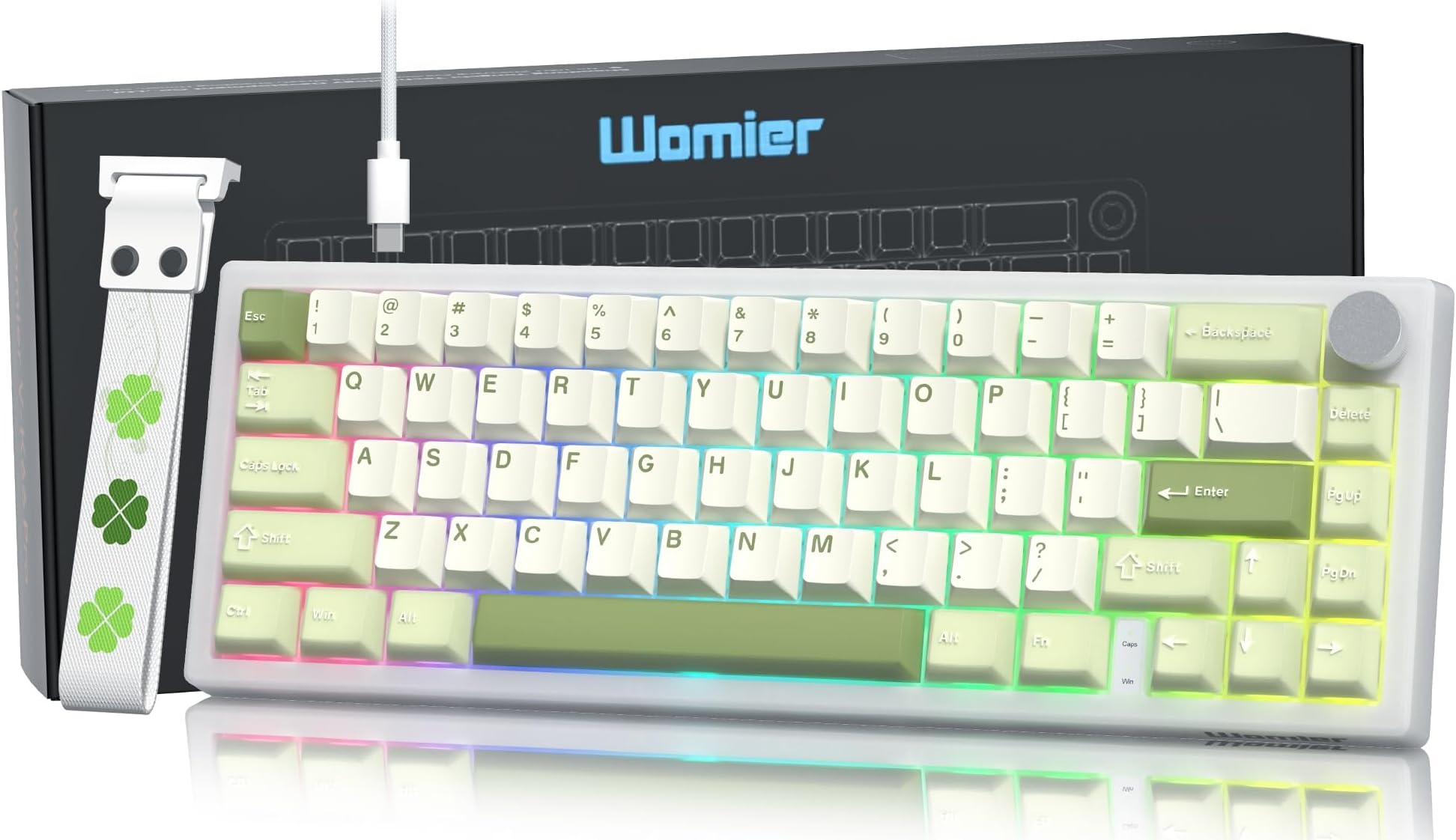 Womier 60% Gaming Mechanical Keyboard Green QMK/VIA Creamy Keyboard Wired, Hot Swappable Gasket Mount RGB Key Board & PBT Keycaps(VK66 PRO)