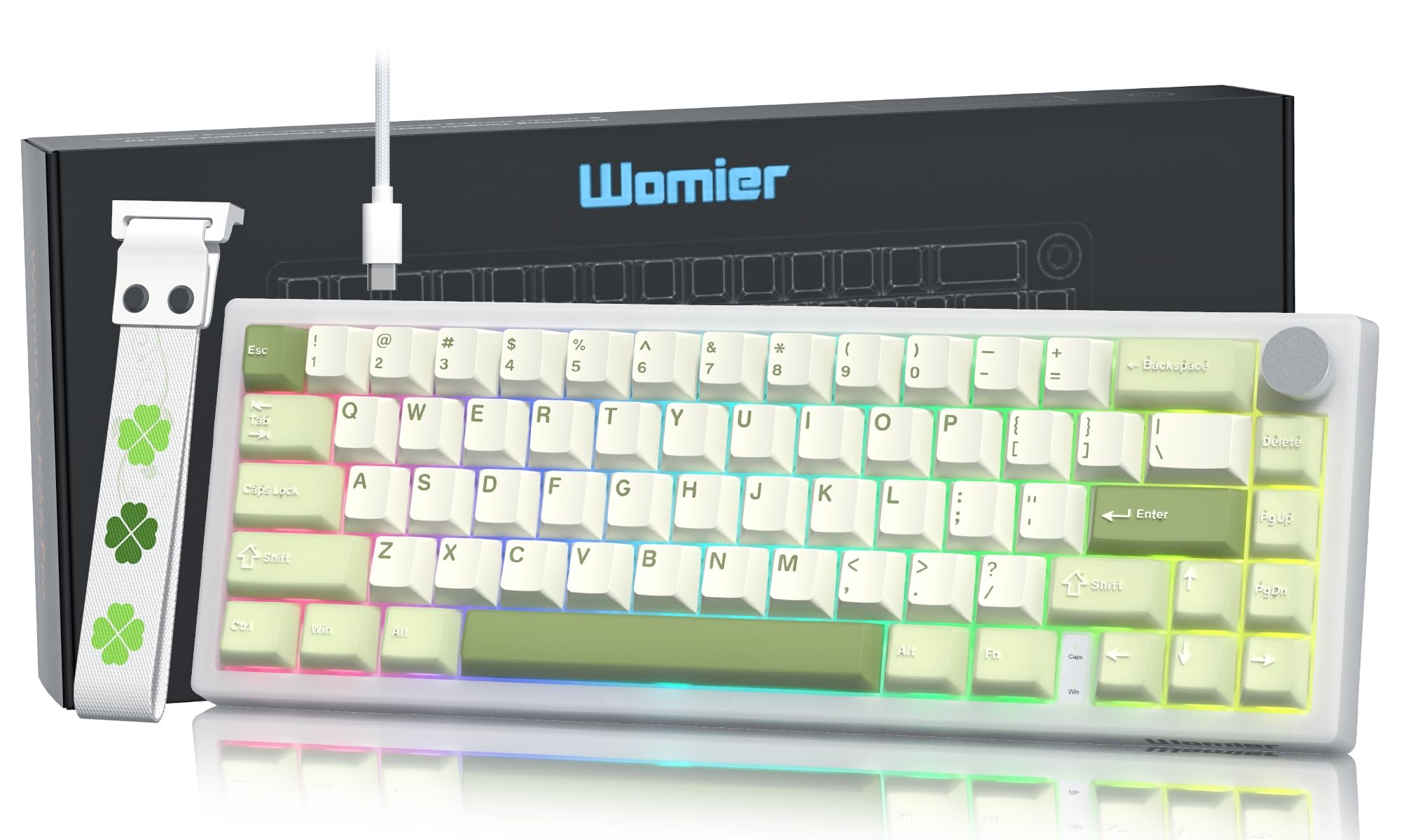 Womier 60% Gaming Mechanical Keyboard Green QMK/VIA Creamy Keyboard Wired, Hot Swappable Gasket Mount RGB Key Board & PBT Keycaps(VK66 PRO)