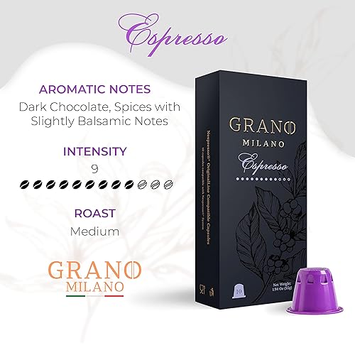Miniatura 9 de Grano Milano Cápsulas de café Ristretto - 50 cápsulas de café tostado oscuro - Intensidad 1012, compatible con Nespresso* Línea original Made in
