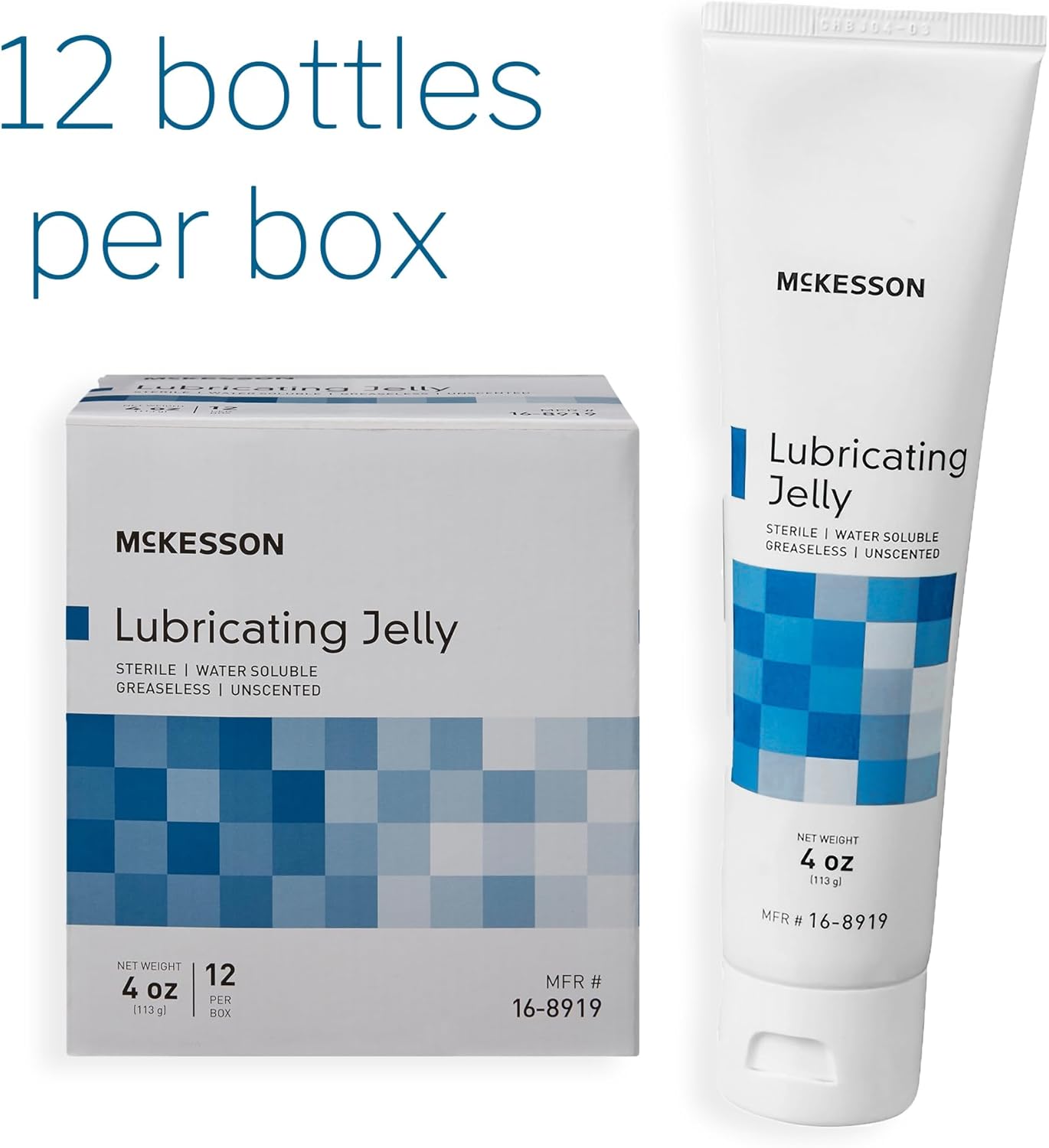 McKesson Lubricating Jelly, 4 oz [24 Count] Water Based Non-Sticky Lube, Water Soluble Lubricant Gel - for Surgical, Medical, Personal – Sterile Tube, Box of 2
