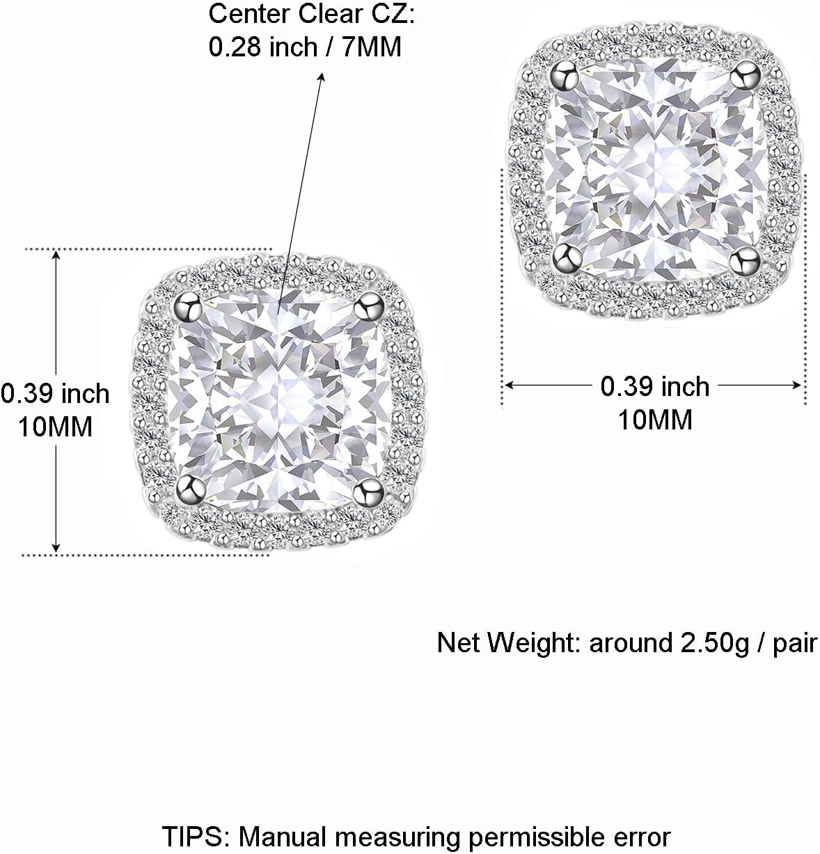 YOMELA Cubic Zirconia Earrings Studs, Halo CZ Birthstone Simulated Diamond Stud Earrings for Women - Image 2