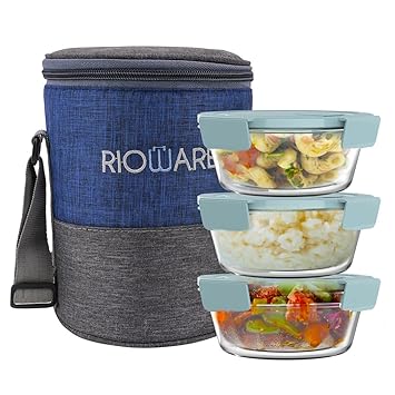 Borosilicate Glass Lunch Tiffin Box I Set of 3(400ml Each)+ Free Multicolour Bag I Leak Proof |Ideal for Office College Travel I Safety Lock Airtight Tiffin Containers - Blue