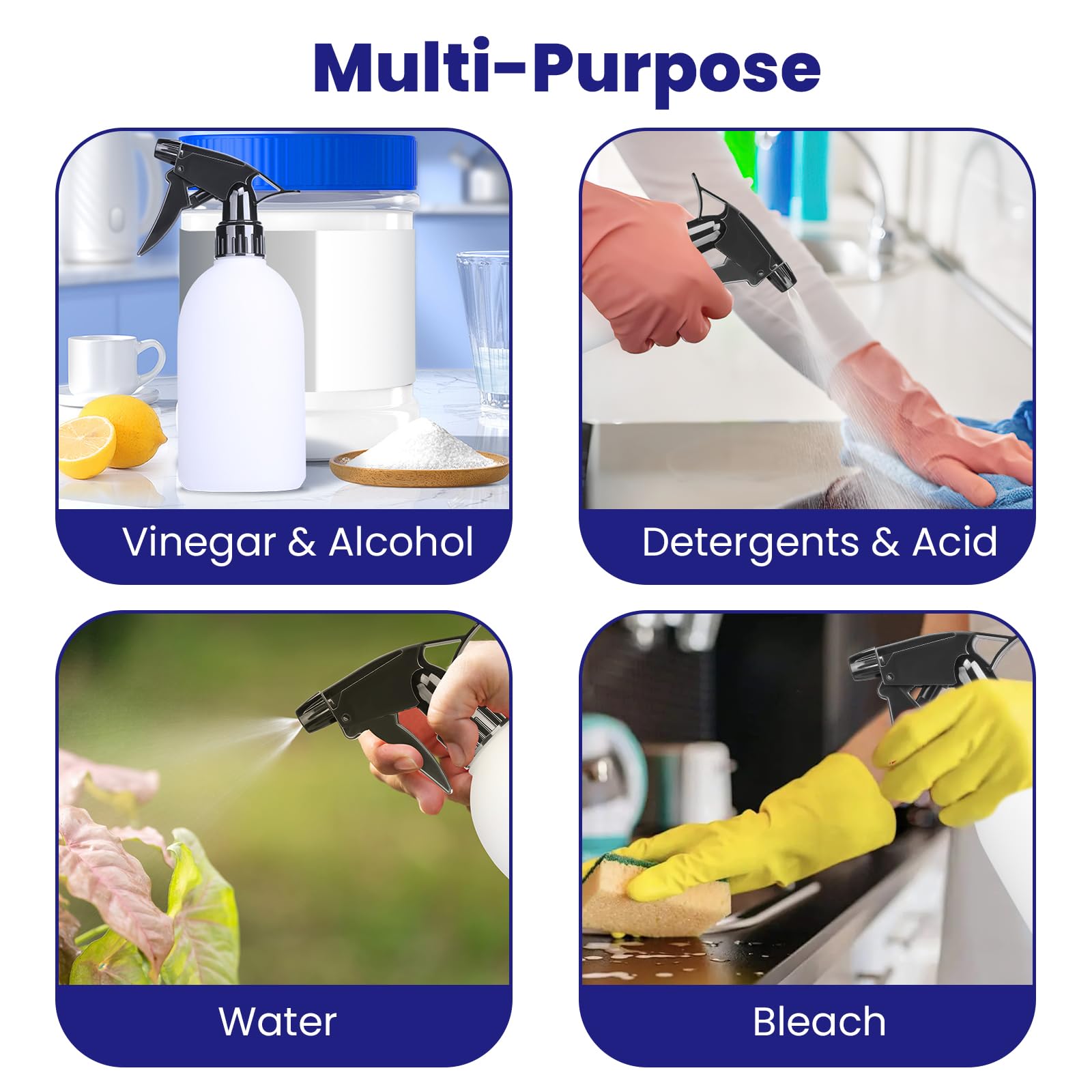 HDPE flacone spray d'acqua 500ml Flacone di plastica spray vuota per Soluzioni per la pulizia, piante, candeggina, aceto, alcool