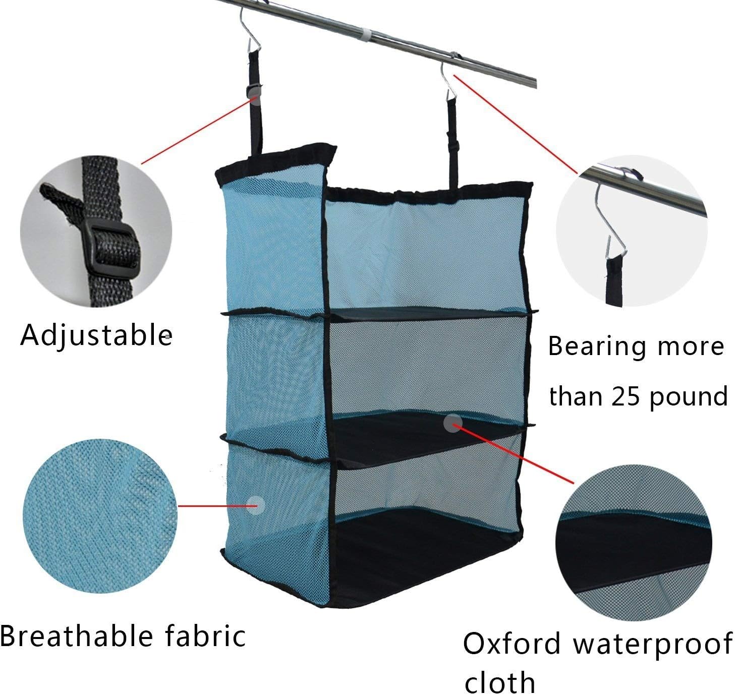 Portable Travel Foldable Hanging Shelf Luggage Partner Suitcase Clothes Organizer(Blue)