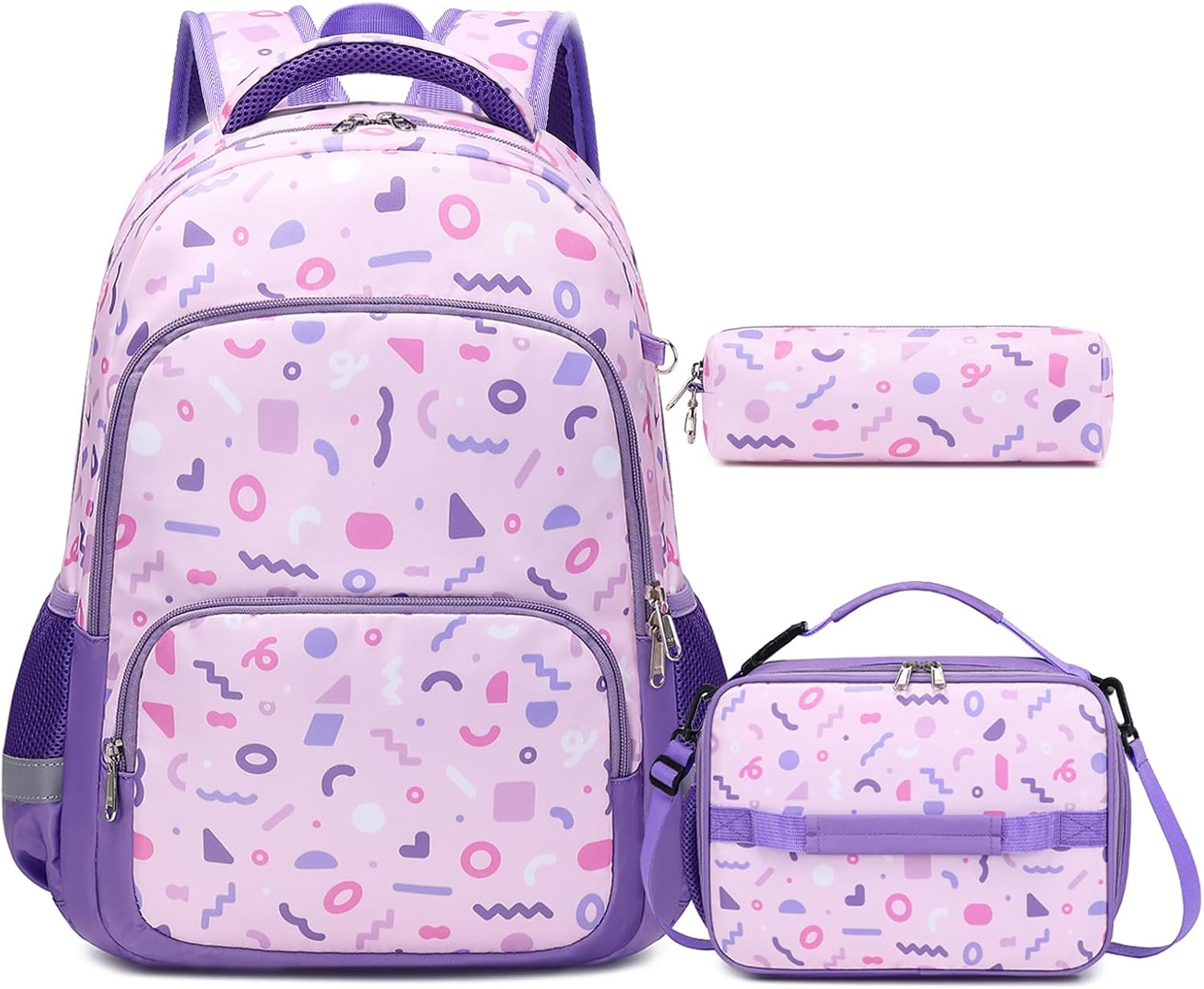 mygreen 3PCS Kids Backpack Set - Waterproof Bookbag with Lunch Box for Girls Ages 3-12, Adorable Cartoon Prints for School & Outdoor Use Purple