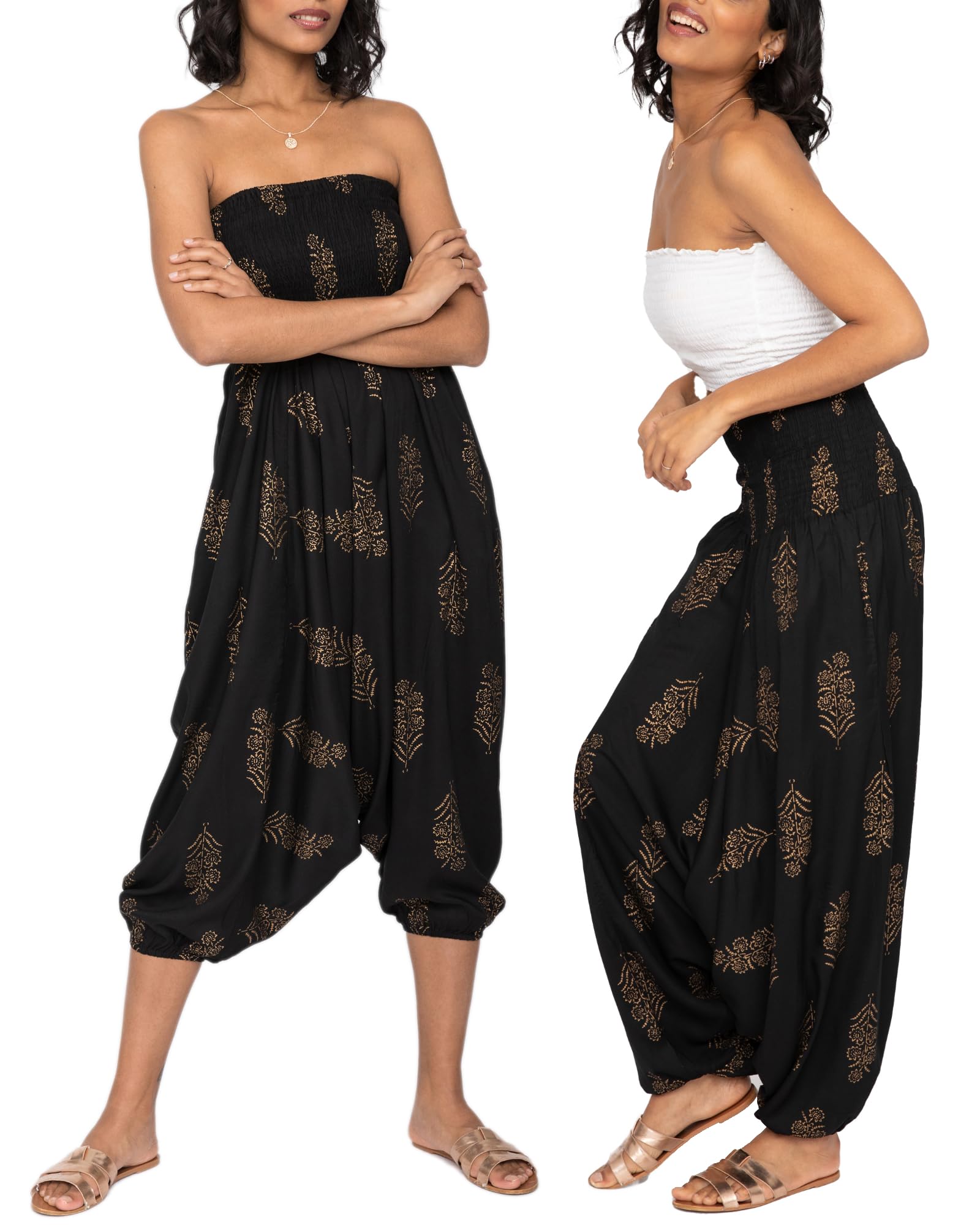 likemaryHarem Pants Women - Boho Pants Pull Up into Jumpsuit with Pockets - 2-in-1 Hippie Pants and Romper Jumper Outfit