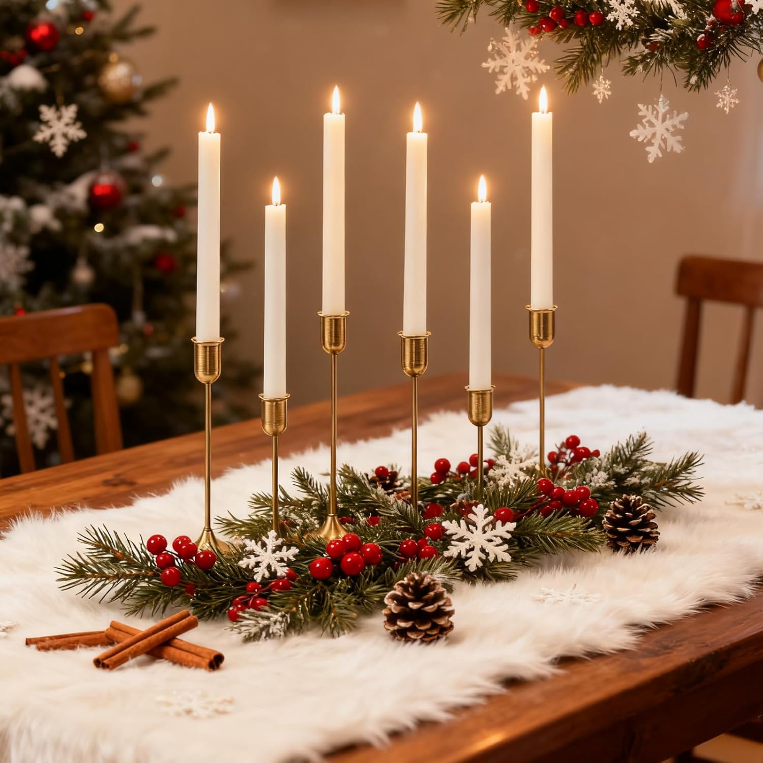 Brass Gold Candlestick Holders, Metal Taper Candle Holders Set of 6, Vintage Modern Candle Sticks Holder Decor for Table Centerpiece, Fireplace Mantel Wedding Housewarming Gift, Candlelit Dinner Décor