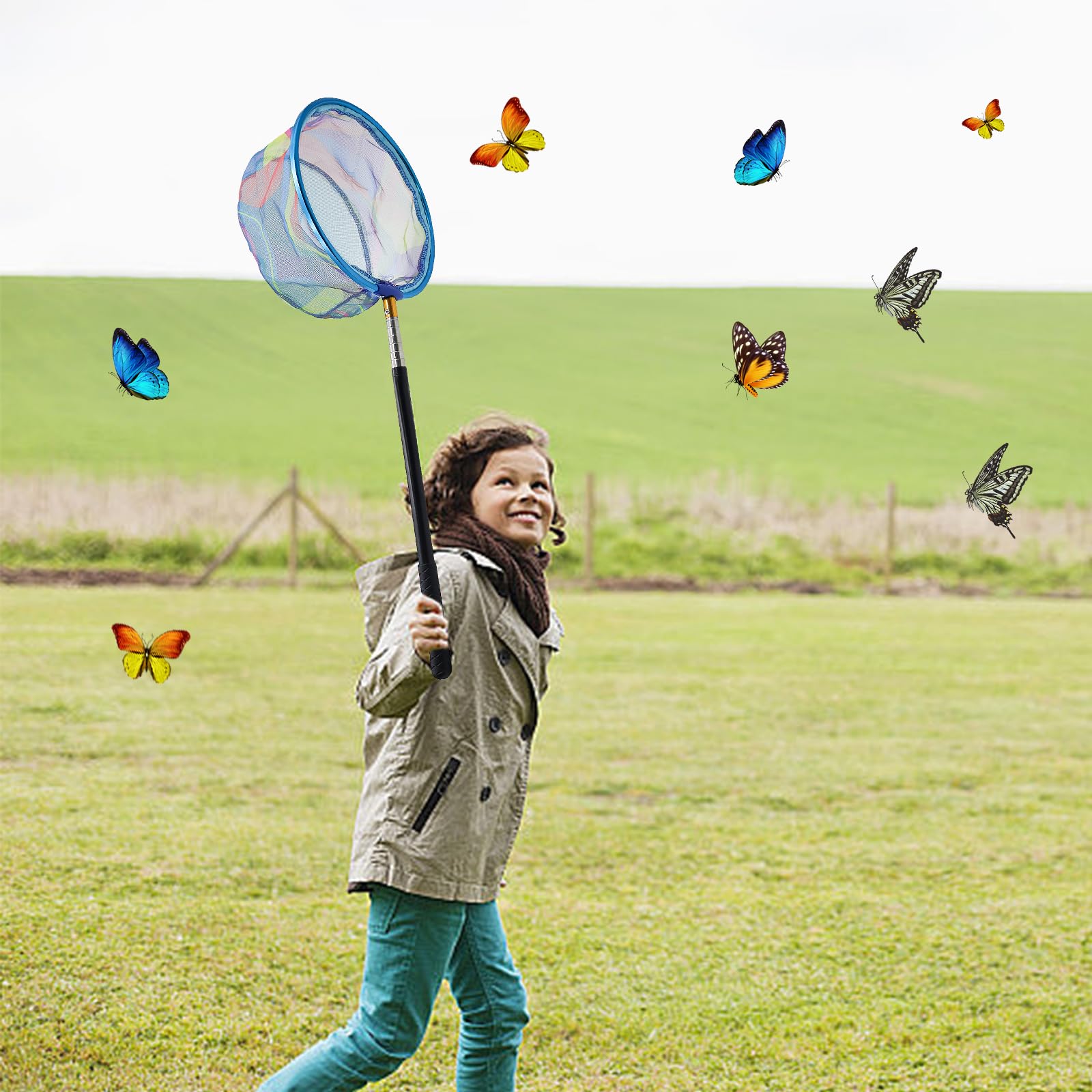 CONNECTION Filet Papillon 41-150 cm Filet de Pêche Extensible Epuisette Enfant avec Manche Télescopique Epuisette Peche pour Enfants Activités De Extérieur Plage Pêche Insectes Étang Jardin Piscine