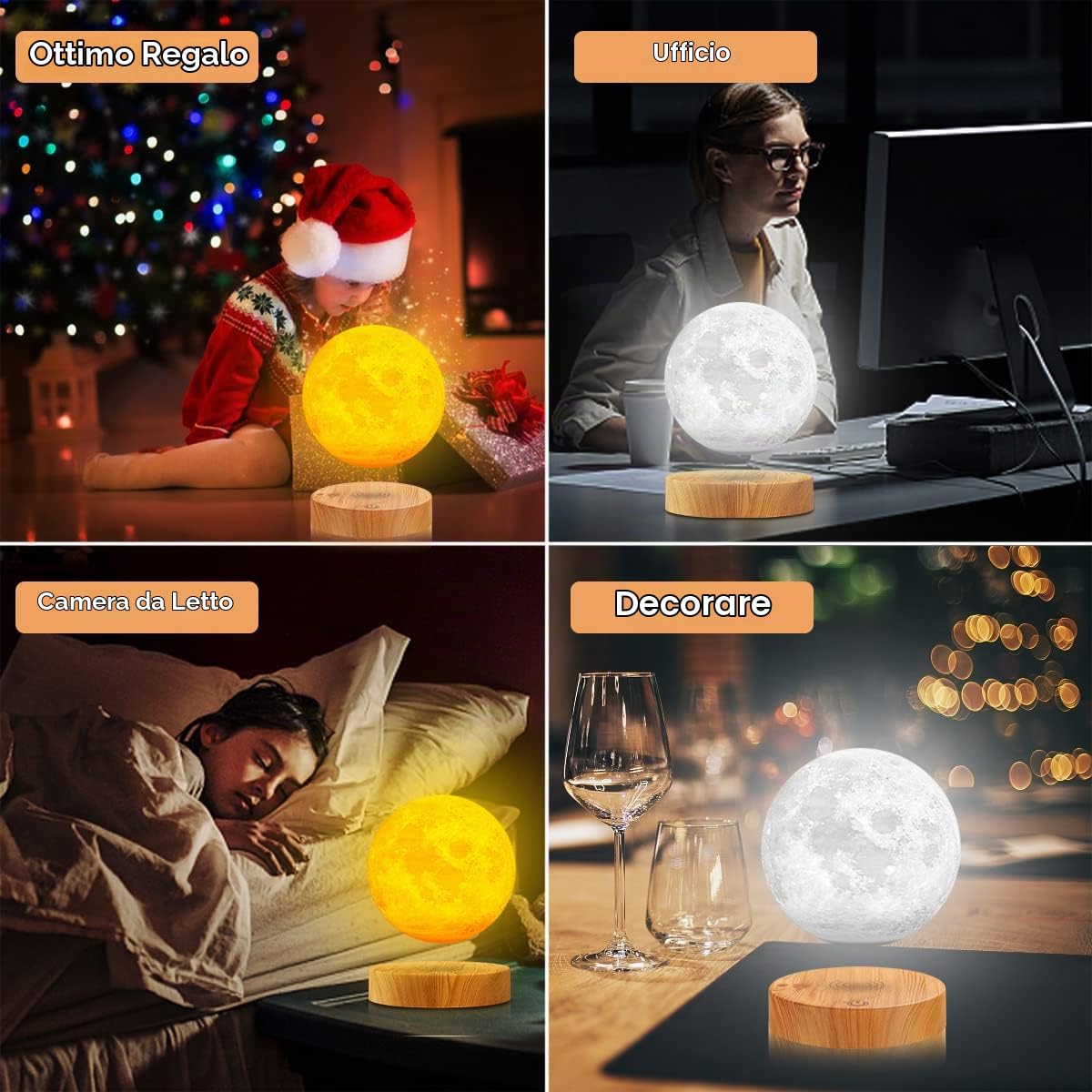 Lampada lunare a levitazione, luce lunare 3D galleggiante a LED luna a levitazione magnetica luci notturne per la decorazione dell'ufficio in camera regali fantastici (3 Colori)