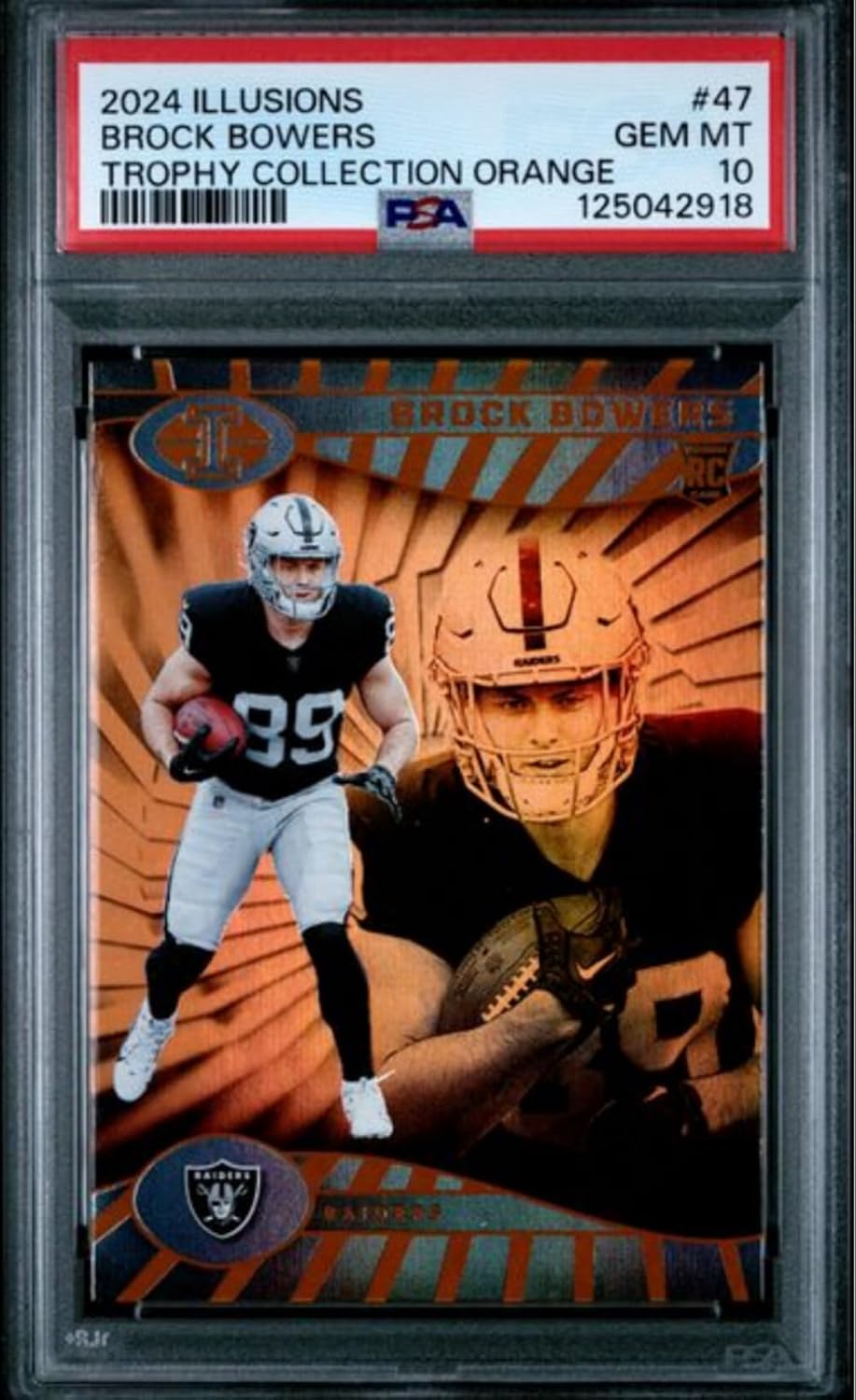 Graded 2024 Panini Illusions Brock Bowers #47 Trophy Collection Orange Rookie RC Football Card PSA 10 Gem Mint