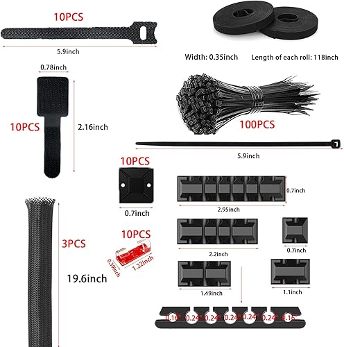 Miniatura 3 de Kit de organización de cables de 189 piezas, 6 fundas para cables, 40 clips para cables con 11 soportes para cables, 2 rollos autoatados, 10