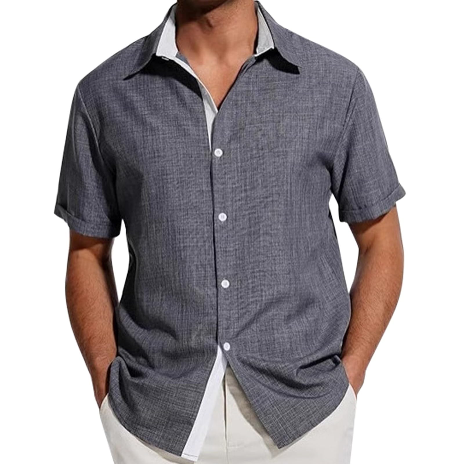Generico Camicia Hawaiana da Uomo, per Il Tempo Libero, Tropicale, da Spiaggia, vestibilità Normale, per Feste Offerte Camicia Uomo Lino Cotone Manica Corta