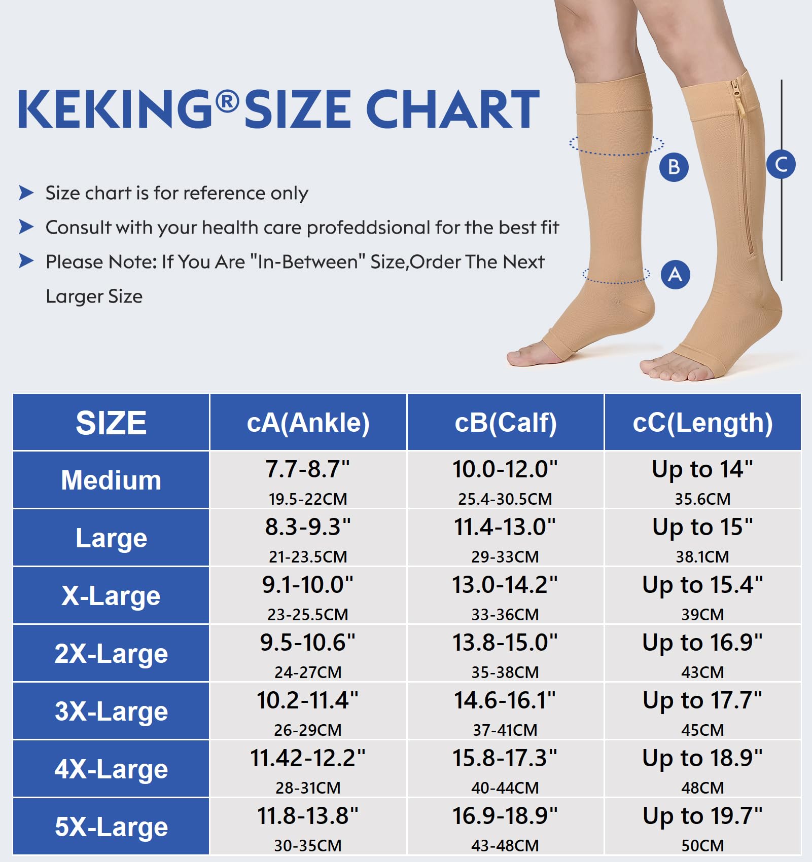 KEKING Medias de compresión médicas con cremallera, opacas, punta abierta, 2030 mmHg, calcetines de compresión graduados de rodilla y pierna alta, soporte para pantorrillas, unisex, DVT, venas