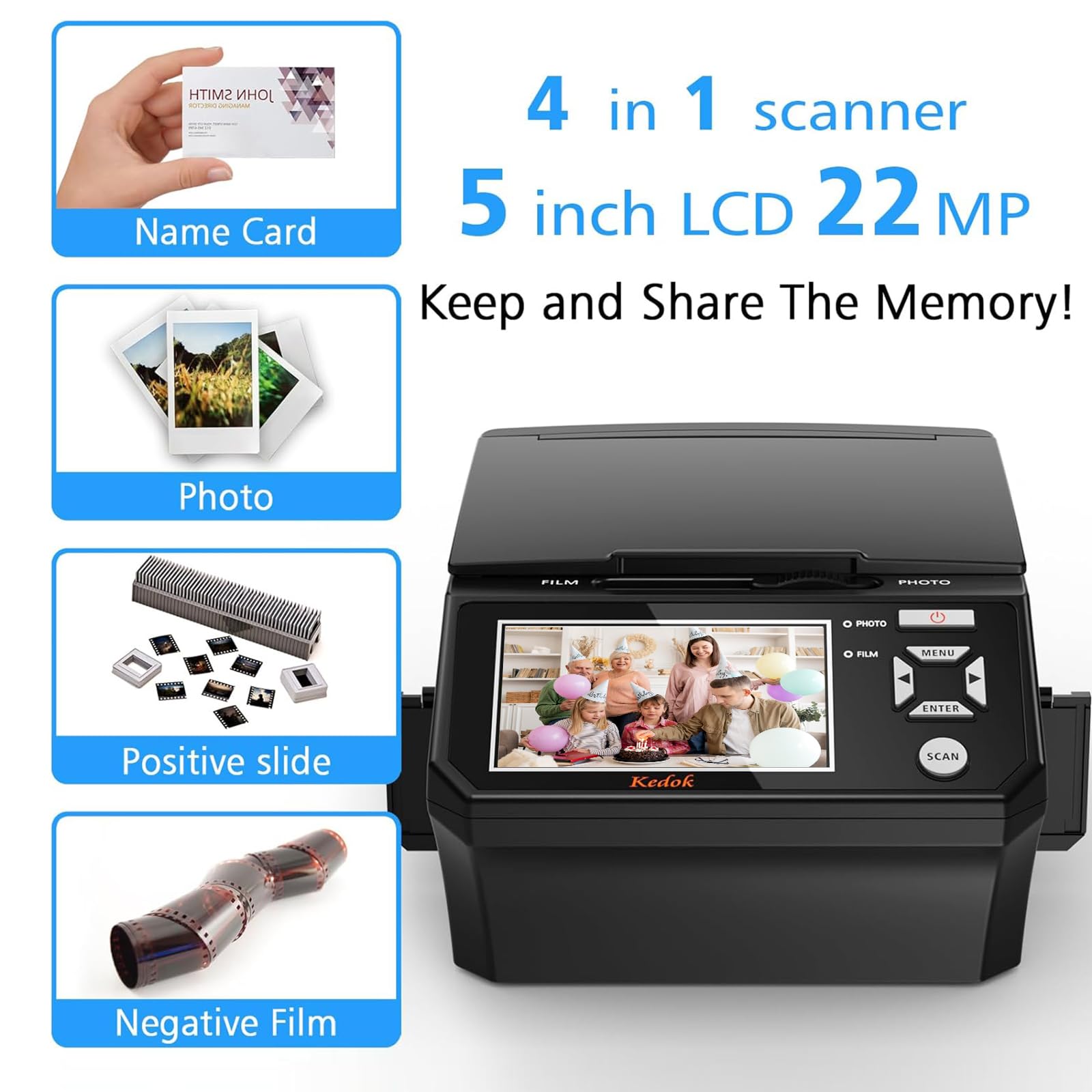 Digitaler Film- und Diascanner 5-Zoll-LCD 35mm 110mm 22MP JPEG 8GB SD-Karte