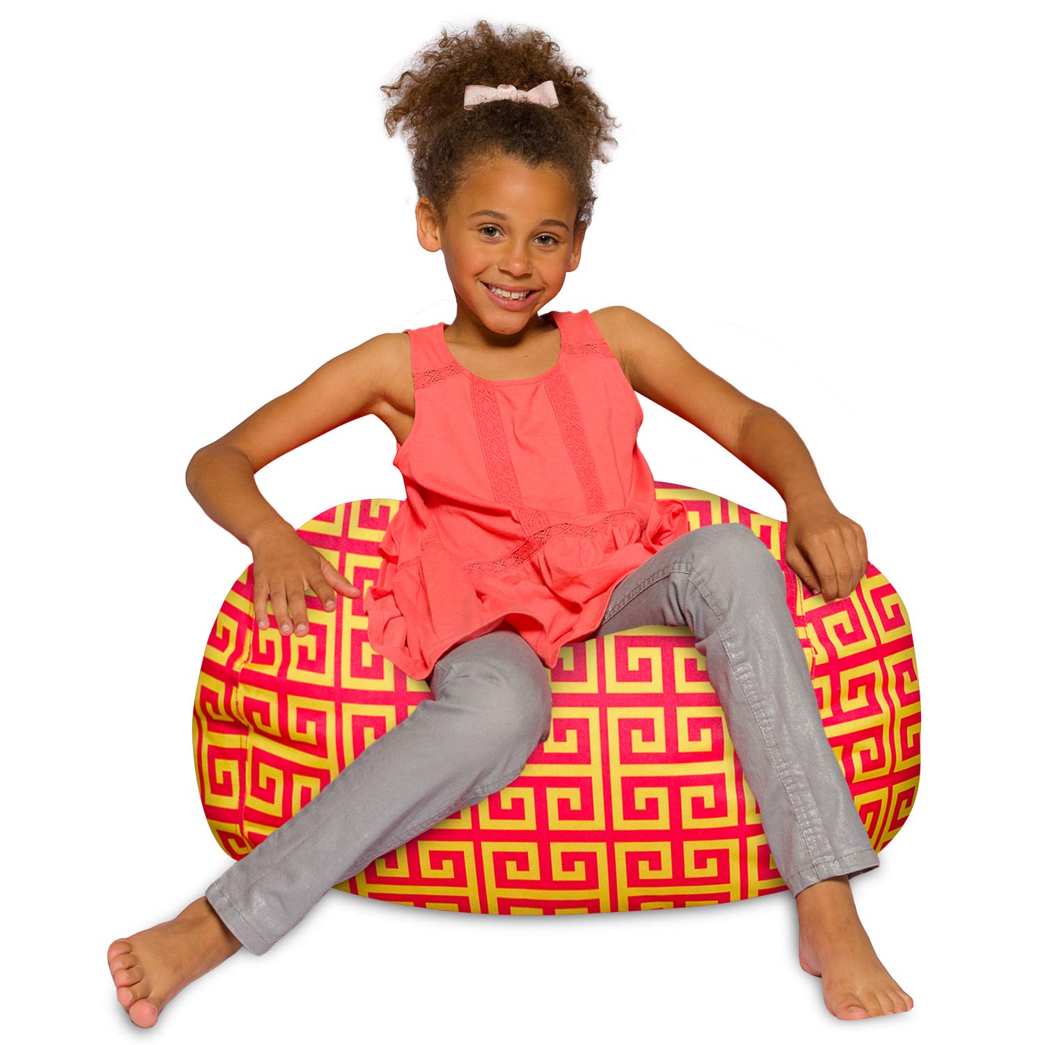 Posh Beanbags Bean Bag Chair, Medium-27in, Pattern Scrolls Red and Yellow