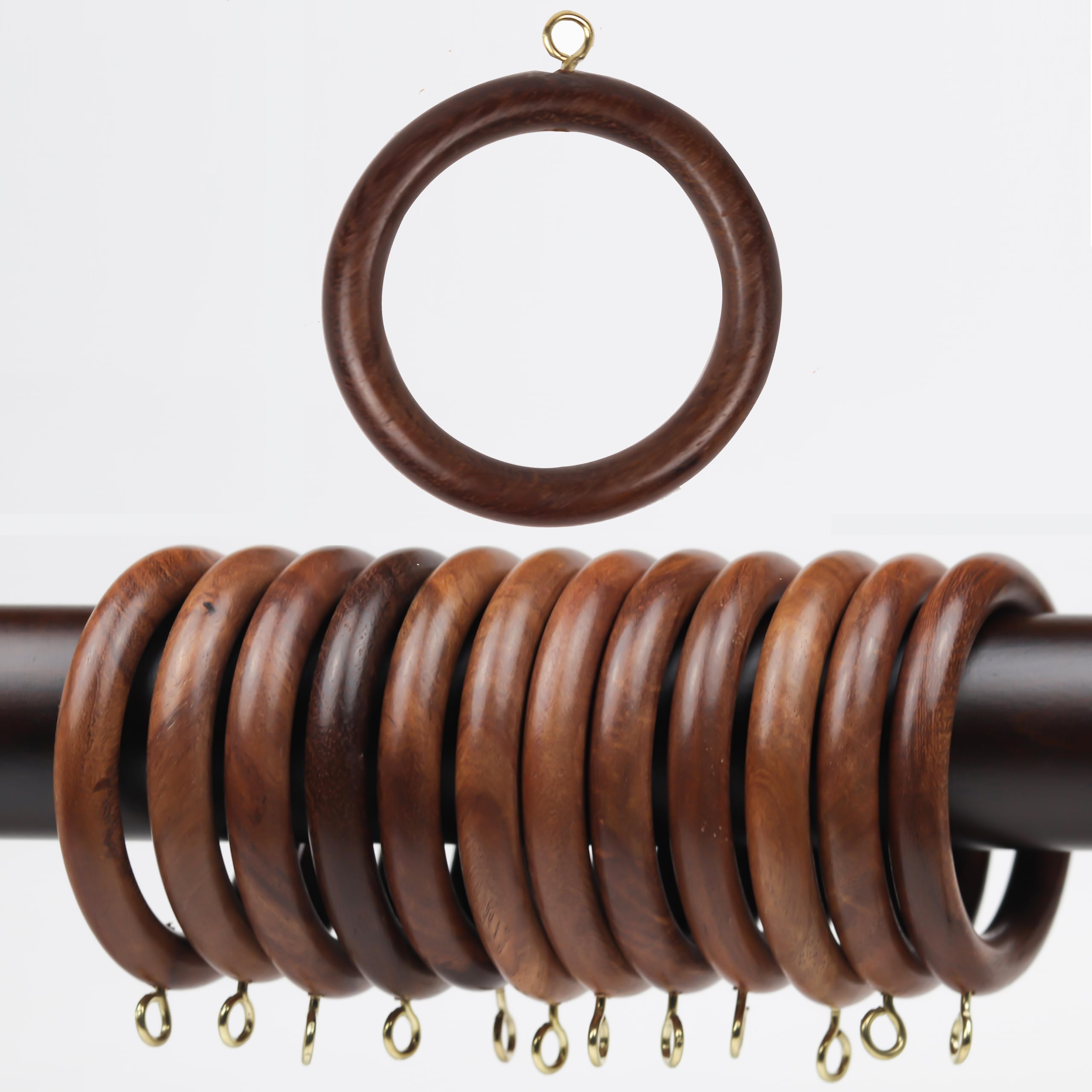 Wooden Curtain Rod Rings, Drapery Rod Rings for 1-1.5 inch Rod Pole, Natural Rosewood (24, 2.2 INCH Inner Dia)