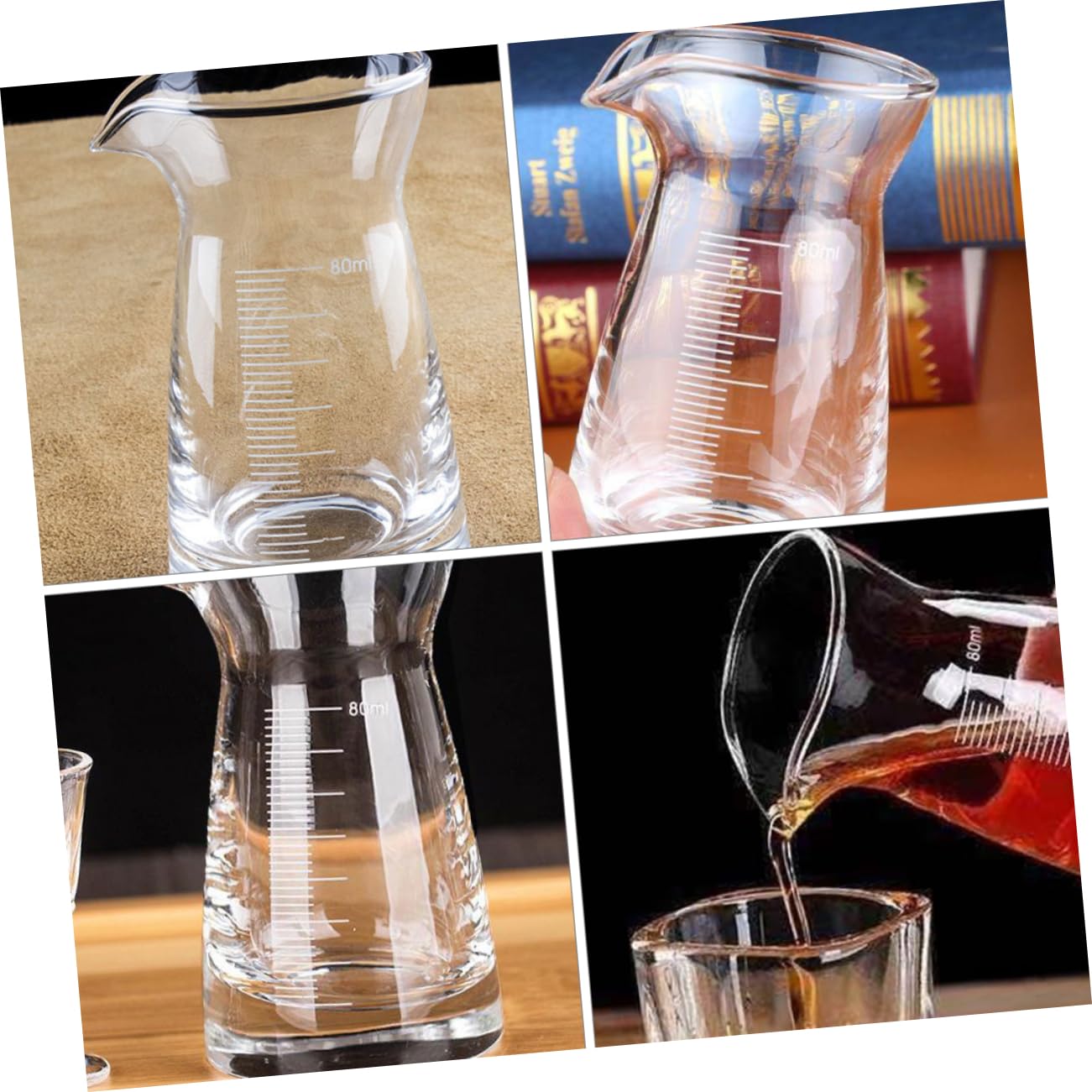 Cabilock 6 Pezzi Bicchieri Misuratori Vetro Trasparente con Graduazione Beccuccio per Versare Rapido Bar per Misurare Liquidi Come Whisky Vodka e Birra