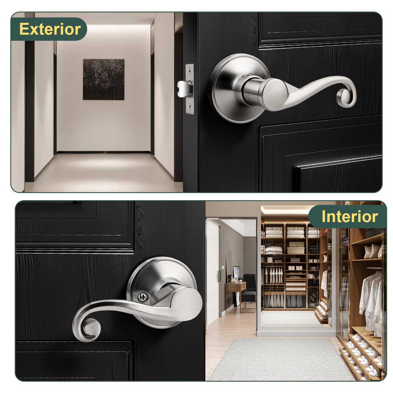 Elegantes manijas de puerta interiores de níquel cepillado para armario y pasillo, paquete de 2 manijas de puerta de paso con estilo moderno y acabado duradero