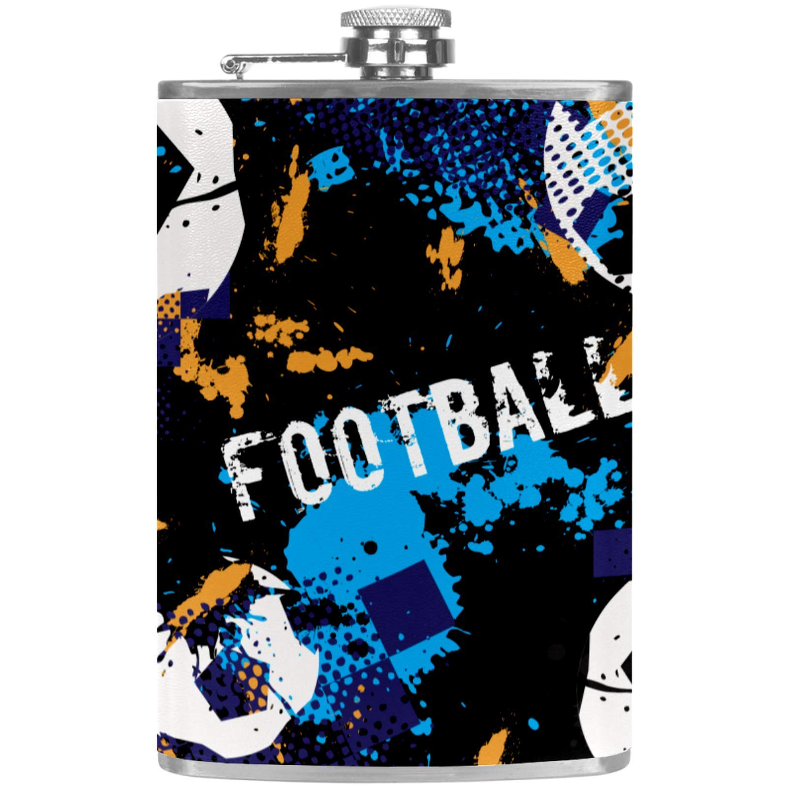 Flasque à whisky avec entonnoir à main et revêtement cuir à motif football