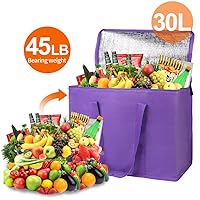 Vista 180 de Bodaon Paquete de 1 bolsas de compras reutilizables aisladas, bolsa enfriadora de picnic XL con cremallera superior para frío, bolsa aislada