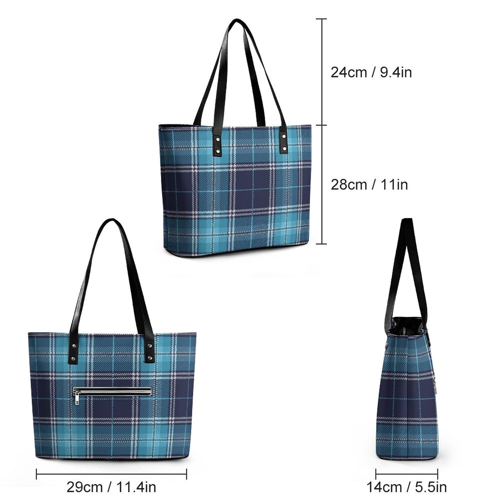 Blue Tartan Plaid Women Tote Bags Fashion Handbag Shoulder Purses Messenger Tote Bags