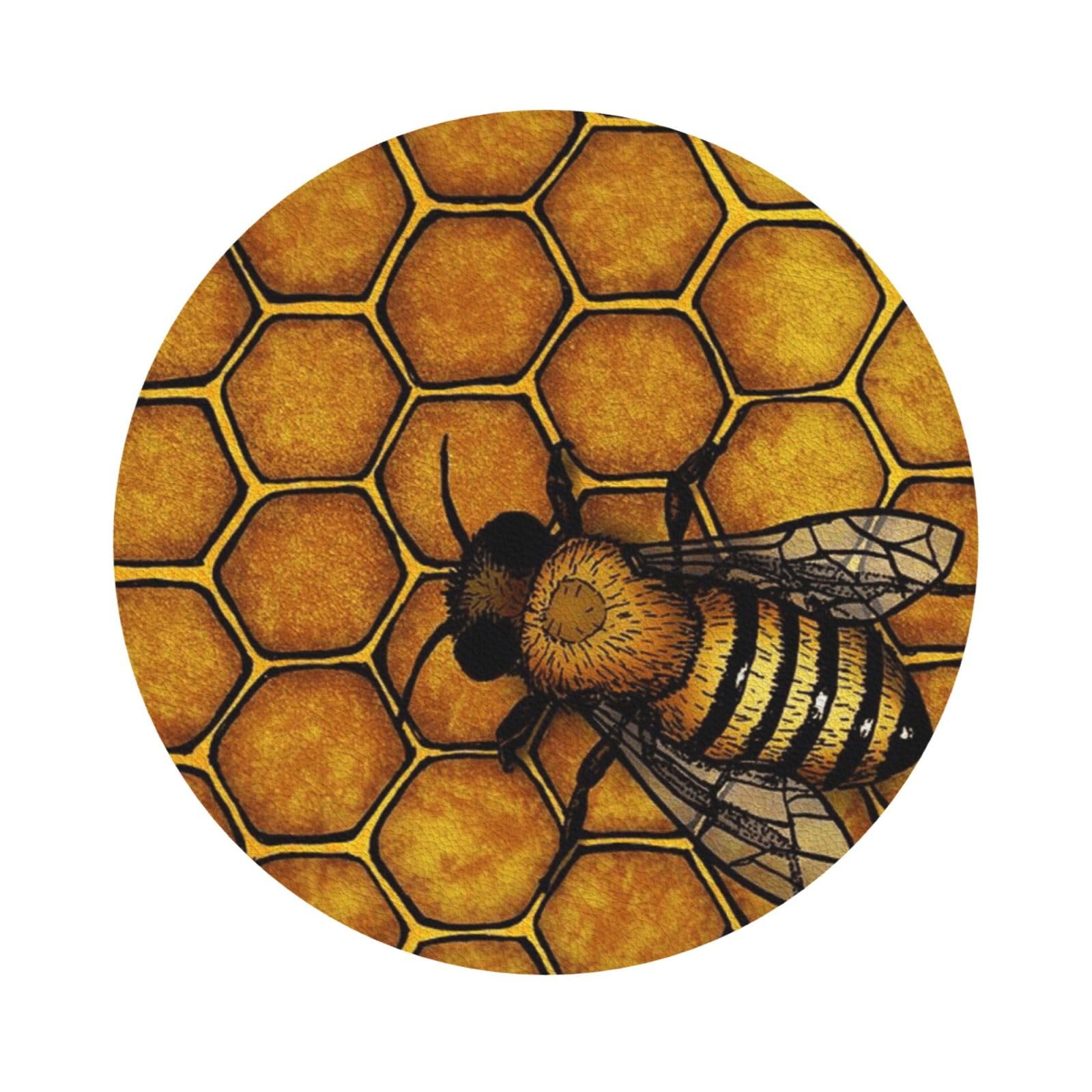 Bee Honeybee PU Leather Coasters Set of 6 Round Drink Coasters