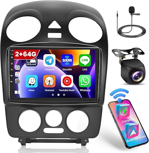Roinvou Estéreo CarPlay Android 2+64G para VW Volkswagen Beetle 2004-2010, radio CarPlay inalámbrica incorporada con Android Auto, pantalla táctil