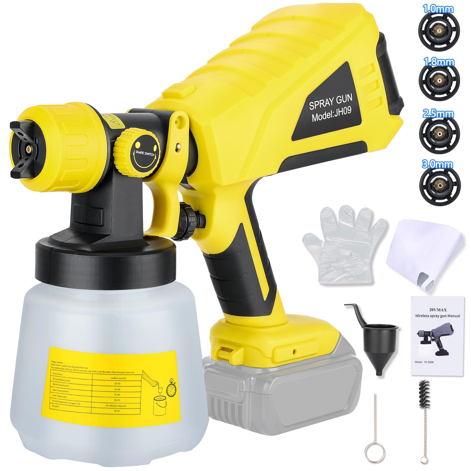 cordless paint sprayer compatible with dewalt 20v battery, hvlp spray paint gun brushless motor airless hvlp spray paint gun tools for house painting/home interior (tool only)