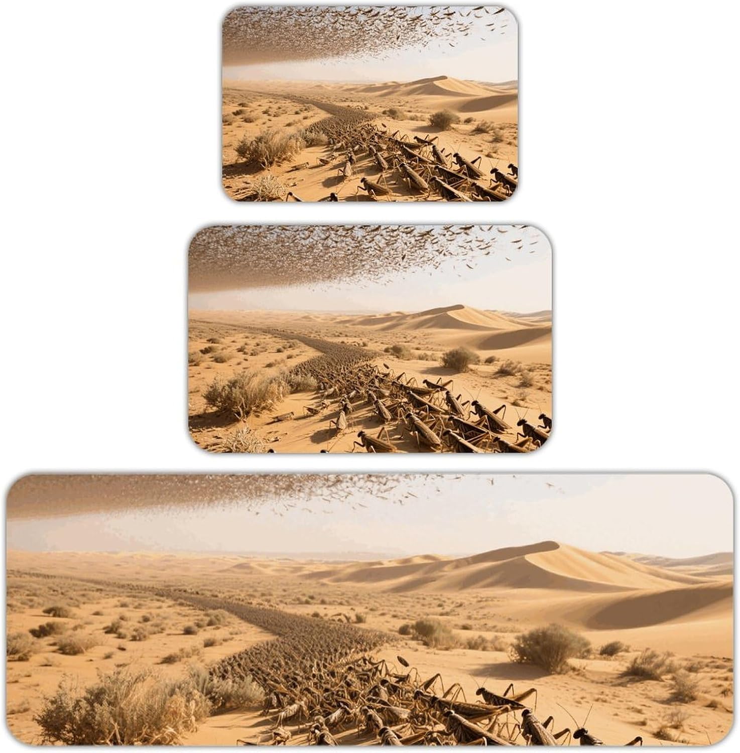 Desert Locust Swarm Kitchen Mats for Floor 3 Pcs Kitchen Rugs