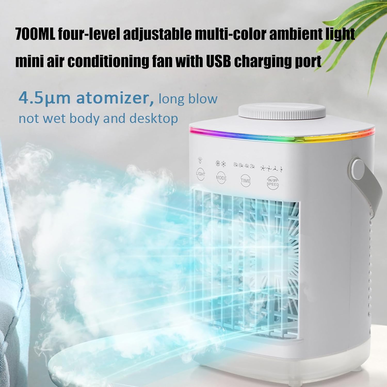 Fan, USB Powered Air Coolers with 700ML Large Tanks 4 Winds Speeds Colorful Night Light Desktop Cooling Fan For Home Office