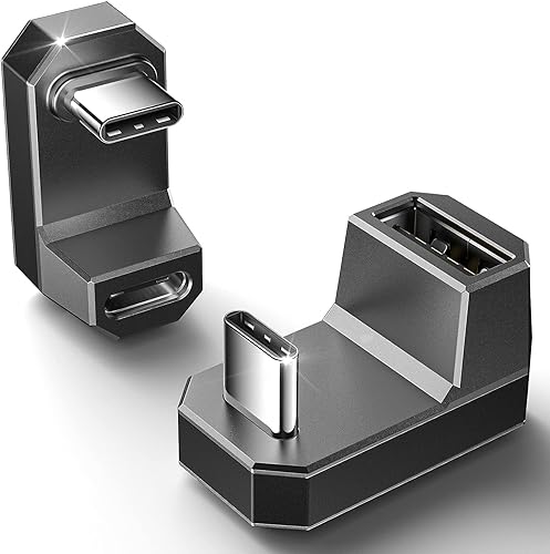 JSAUX Paquete de 2 adaptadores USB C de 180, ángulo de 180 grados tipo C macho a tipo C hembra (USB 4.0PD 100W) y adaptador USB C macho a USB A