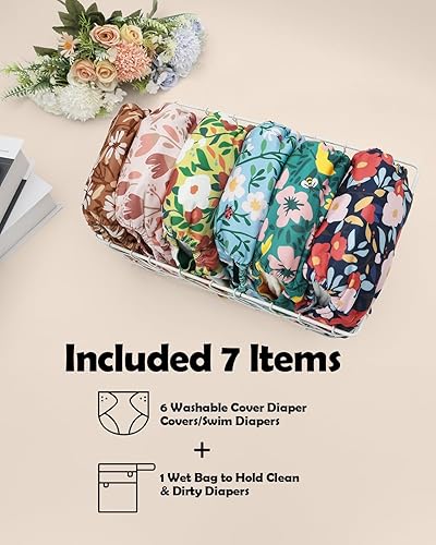 Miniatura 4 de ALVABABY 6 fundas de pañales de tela para bebés con una bolsa húmeda, pañal de natación, pañal de tela para bebés niñas y niños 6CDC06A