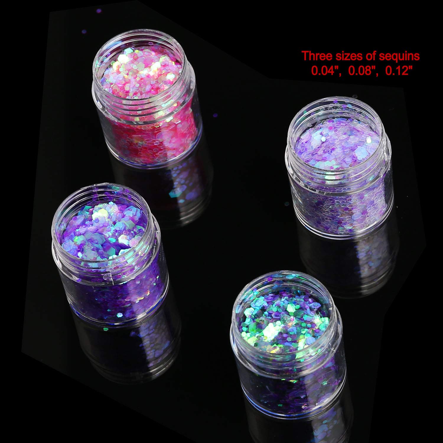 HOWAF 12 garnków Beauty Nail Glitter Cekiny puder z pędzelkiem 2 szt., mieszanka holograficznych brokatowych cekinów puder pył do paznokci twarzy oczu ciała włosów 3D zdobienia paznokci dekoracja