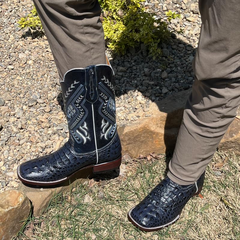 Image of Men's Alex Exotic Caiman Python Western Cowboy Boots Square Toe Pull On Tall Shaft bota de vaquero para hombre
