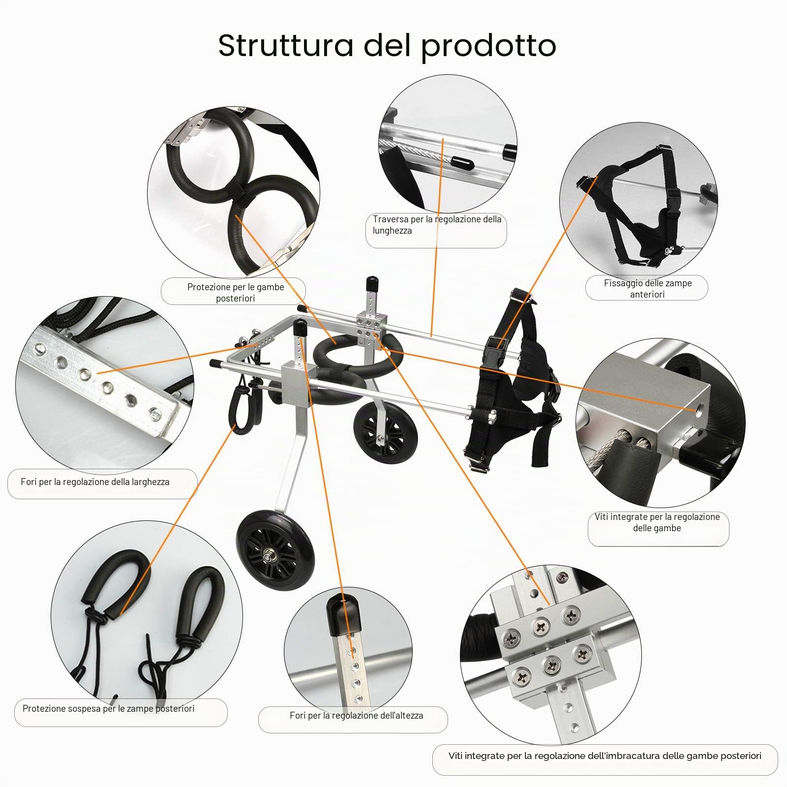 Grande sedia a rotelle regolabile per cani e animali domestici, per zampe posteriori - Carrello a 2 ruote per riabilitazione, adatta per zampe posteriori da 31 a 41 cm, cani da 9 a 20 kg