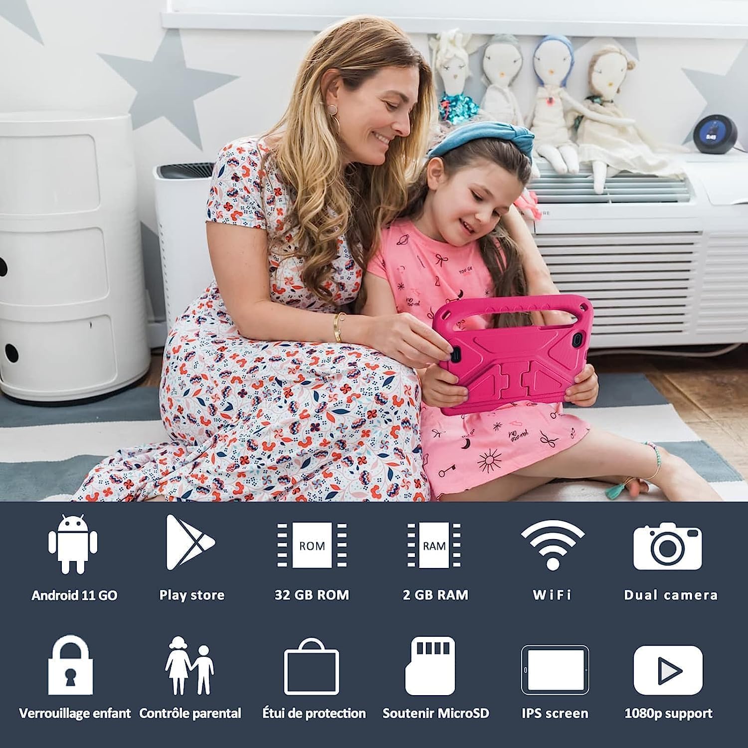 SUAAT 2025 Tablet para Niños 7 Pulgadas Android Tableta con 32GB ROM (TF 1TB), GPS, GMS Certified, Pantalla IPS HD, Doble Cámara, Control Parental, Tablet Infantil con Funda EVA,Rosa 2 71Jtu8 4quL