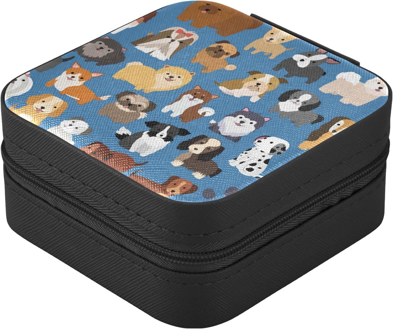 Cute Dogs Small Jewelry Box Travel Jewelry Case Leather Jewelry Travel Organizer Mini Portable Storage Boxes for Womens Rings Necklaces Gifts Black image 2