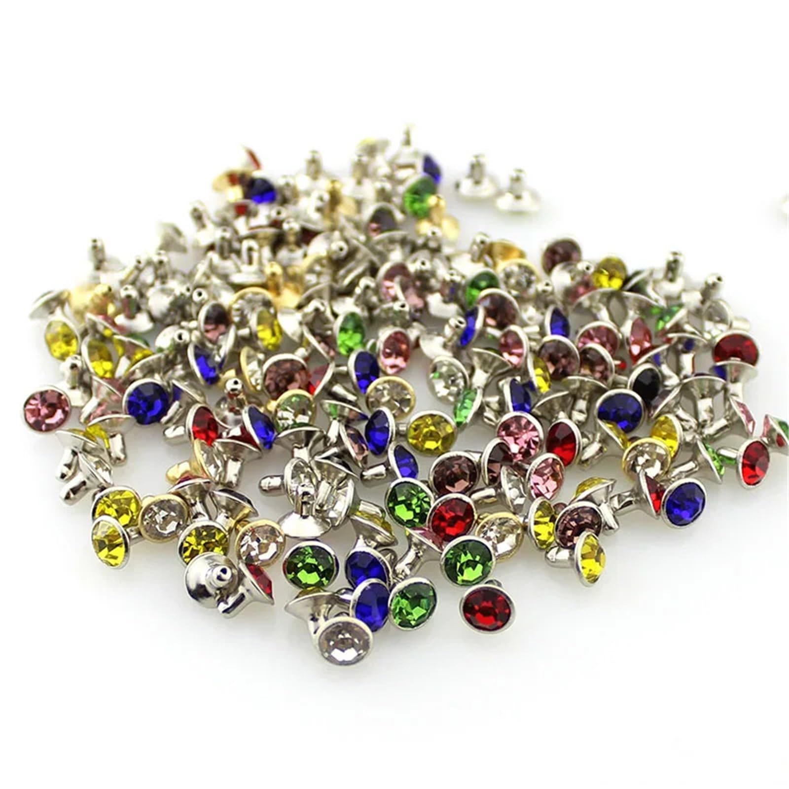 Fdzkrtvm Mixed Colors Metal Crystal Rivets, Crystal Rhinestone Rivet Studs Multicolor Copper 100 Pcs