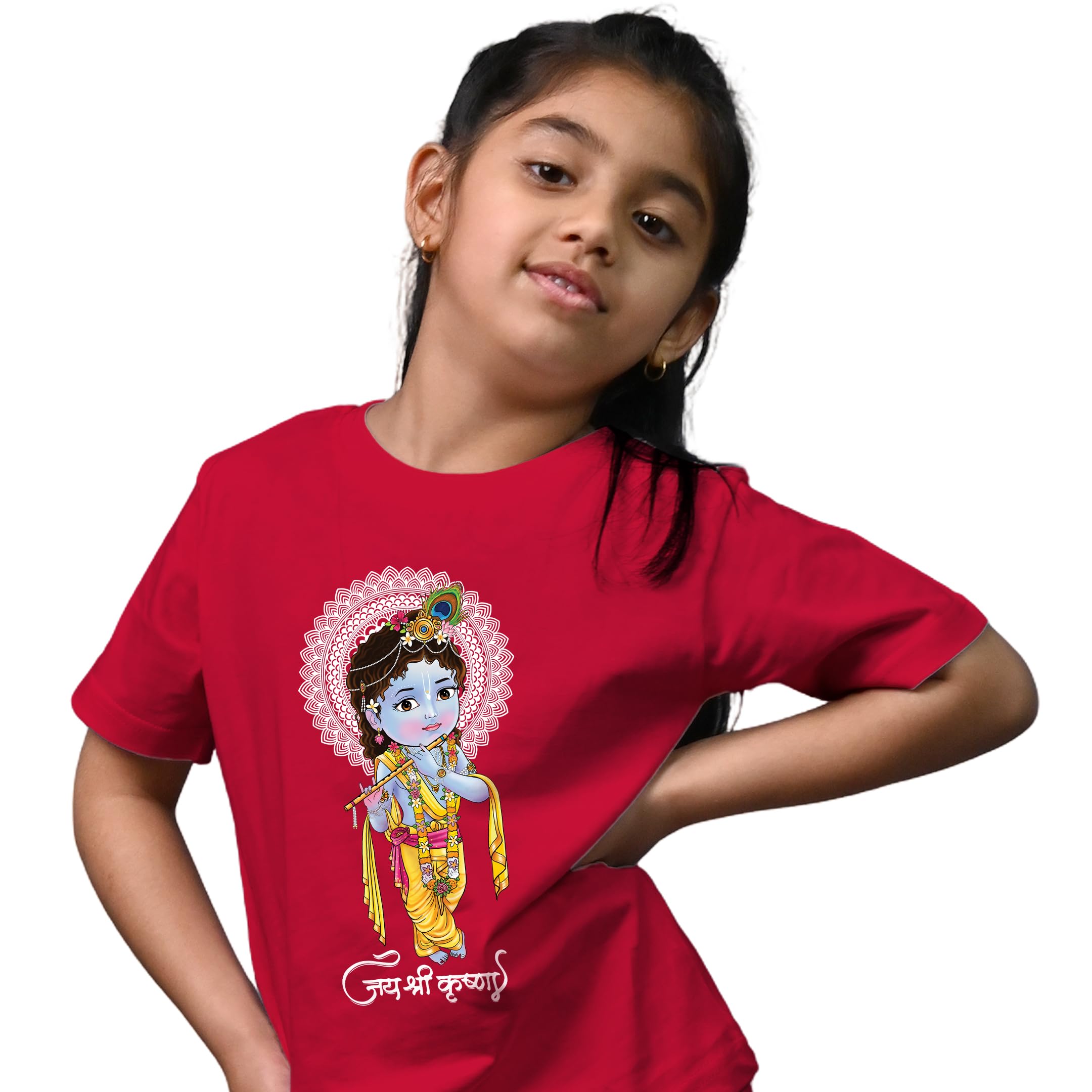 Boys & Girls Cotton T-Shirt with Jai Shree Krishna Print Round Neck Regular Fit Janmashtami T-Shirts - Kids Half Sleeve Tshirt for Janmashtami.-image-33
