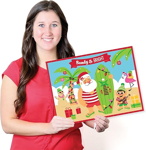 Miniatura 6 de Big Dot of Happiness Juego de 16 manteles individuales para colorear de Navidad tropical, de papel, para fiestas navideñas, Papá Noel, para fiestas